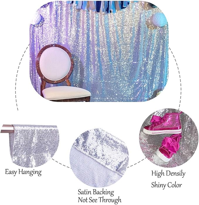 SquarePie 8x8ft Silver Sequin Backdrop, High Density Non-Transparent Glitter Curtain for Photography, Birthday, Wedding Party Decorations, Thick Solid Background with 4" Rod Pocket, 1 Panel - Image 7