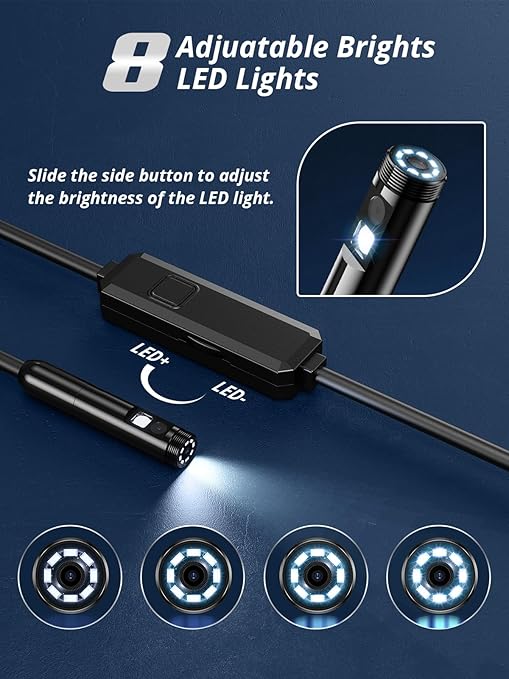 Endoscope Camera with Light, Dual-Lens 1920P HD Borescope with 8 Adjustable LED Lights, IP67 Waterproof Boroscope Inspection Tools, 16.4ft Semi-Rigid Snake Camera for iOS & Android - Image 4
