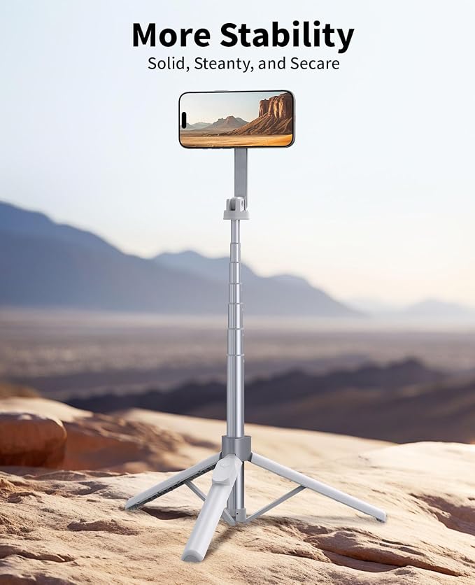 Magnetic Tripod for iPhone, Selfie Stick Tripod Mount Ring for Magsafe, 360° Rotatable Portable Travel Tripod Cell Phone Stand with Metal Ring & Remote, Compatible with iPhone Android, 60" - Image 4