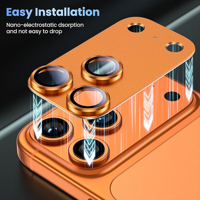 Uyiton for iPhone 17 Pro Max Camera Lens Protector, Metal Frame Glass Cover | Not Easy to Break, Strong Adsorption, Case-Friendly, Metal 9H Sapphire Glass Rear Camera Screen Cover, Cosmic Orange, 2 Packs - Image 8