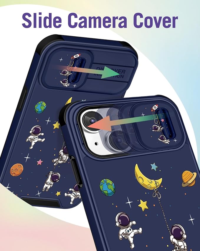 Buleens for iPhone 13 Case 6.1 Inch - with Ring Stand & Camera Cover Aesthetic Cute Designed for Women Girls Cartoon Astronaut for Phone Case for iPhone 13 Compatible with Magsafe - Image 3
