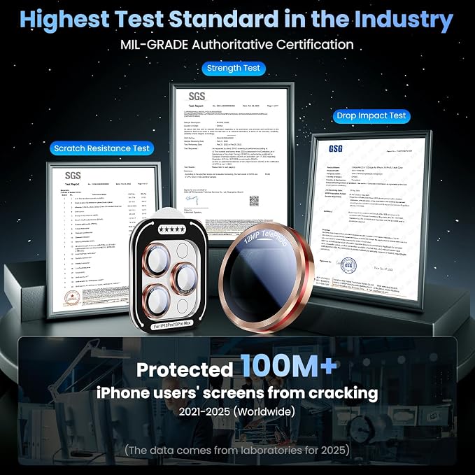 Uyiton for iPhone 13 Pro Max/13 Pro Camera Lens Protector | Unique Lines Text Design, Case-Friendly, Military-Grade Sapphire Glass Metal Camera Cover, Easy to Install, Gold+Red - Image 6