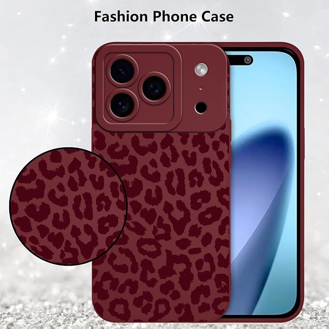 Cute Burgundy Cheetah Print Phone Case for iPhone 17 Pro Max 6.9" | Aesthetic Leopard Pattern Design Cover Full Camera Lens Protective Shockproof Soft Slim TPU Funda for Women Girls - Image 6
