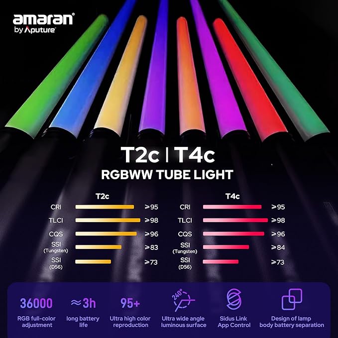 Aputure Amaran T4C 40W RGBWW LED Tube Light,APP/DMX Control,47.2Inch/120cm | Stick Light,2500-7500K CCT,Rechargeable Battery,15 Lighting FX,for Video,Photo,Vlogging,YouTube,Live Streaming - Image 2