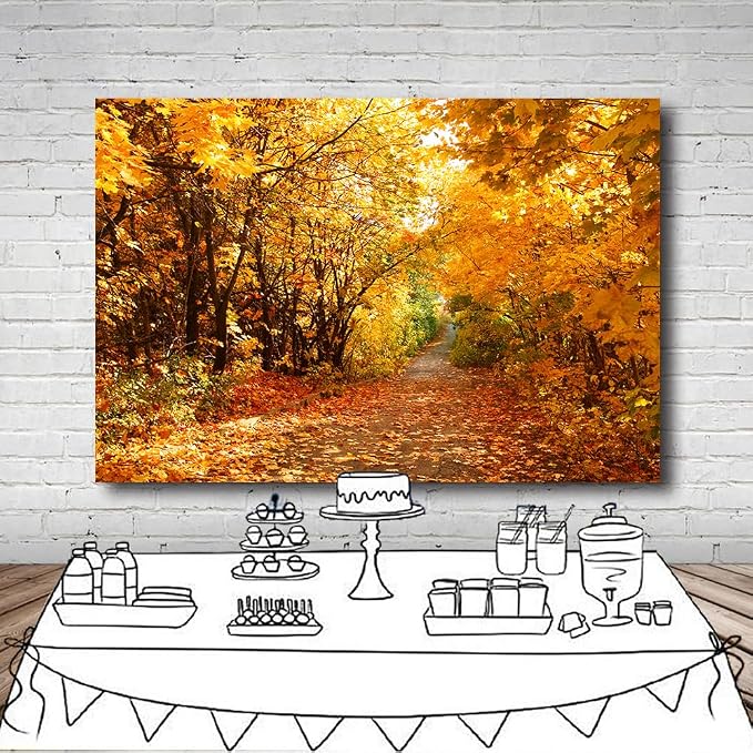 8x6 FT Fall Leaves Forest Autumn Backdrop Wedding Party Park Bridal Shower Theme Background for Photography YouTube Outdoor Travel Family Birthday Photo Props, Clear - Image 5