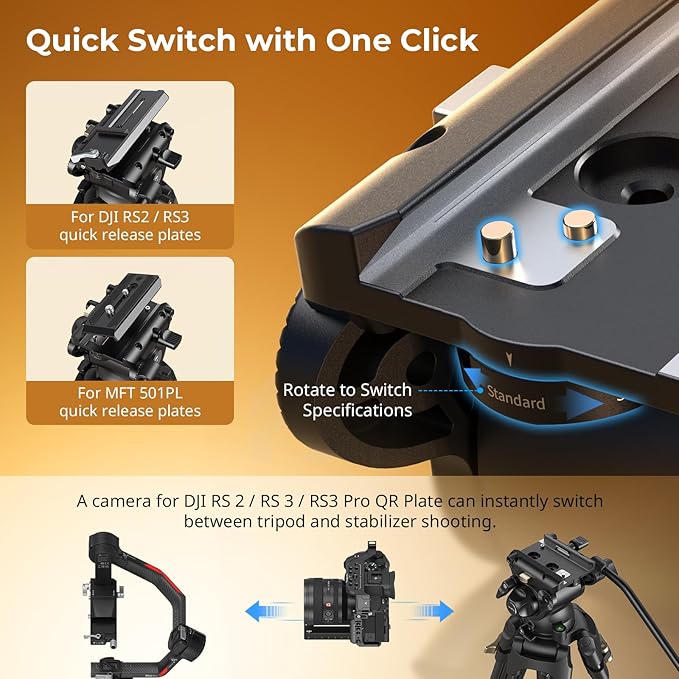 SmallRig AD-01S Video Tripod, 74" Heavy Duty Tripod with Pan and Tilt Fluid Head, Dual-Mode Quick Release Plate, Load up to 13.2lb / 6kg for DSLR, Camcorder, Cameras - Image 3