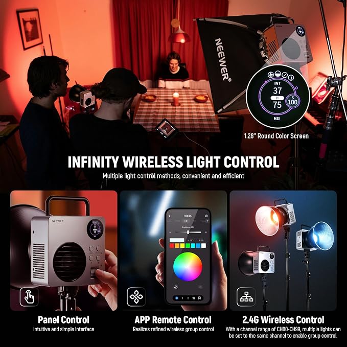NEEWER HB80C RGBWW LED Video Light with Built-in 72Wh Battery & 100W PD Fast Charging, 80W Mini RGB COB Continuous Output Lighting Bowens Mount Handheld Spotlight 2500K-7500K, 10400lux/m, 18 Effects - Image 7