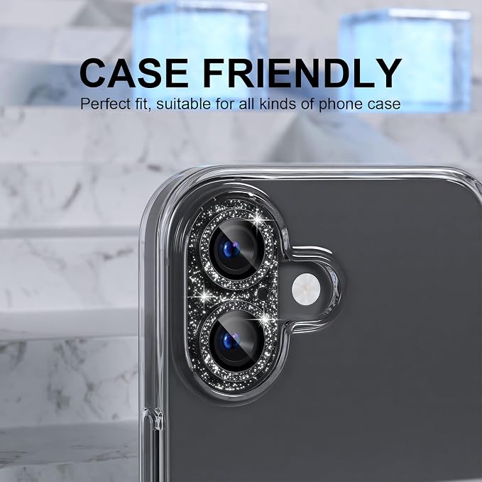 Choiche for iPhone 17 Camera Lens Protector, Glitter-Black | Bling Metal Camera Cover with 9H Tempered Glass Lens Screen Protector Accessories, Strong Adsorption, Case-Friendly - Image 4