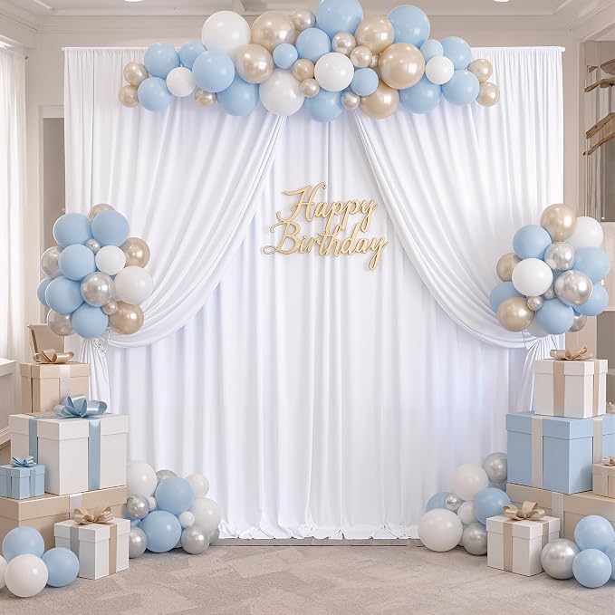 30 ft x 10 ft Wrinkle Free White Backdrop Curtain for Parties, Polyester Photo Backdrop Drapes 6 Panels 5x10ft Curtains for Weddings Birthday Party Photography Background Baby Shower - Image 5