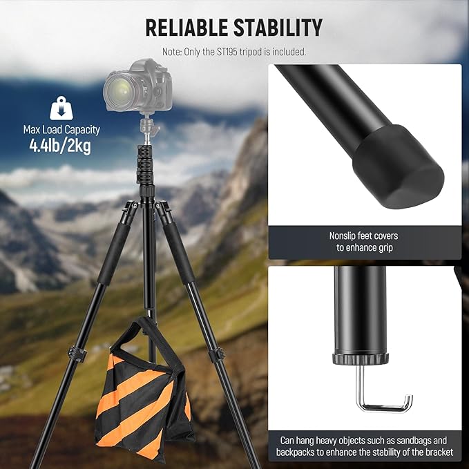NEEWER Photography Light Stand, 1.5-6.4ft/47-195cm Aluminum Reversible Studio Lighting Tripod, Portable Phone Video Stand w/ 1/4" Screw for Strobe Light Camera Softbox, 4.4lb/2kg Load, ST195 | Studio Lighting Tripod, Portable Phone Video Stand with 1/4... - Image 4