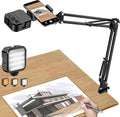 Overhead Phone Mount with LED Light, Articulating Arm Cell Phone Holder | Selfie Light with Adjustable Brightness, Flexible Phone Stand for Live Streaming, Video Recording, Cooking and Painting by LJINGE