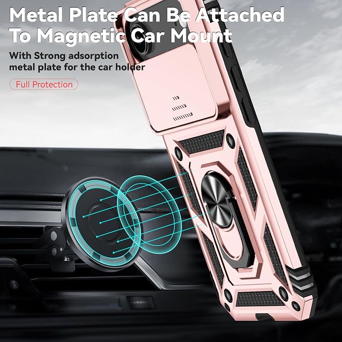 SunStory Phone Case for iPhone Air Case with HD Screen Protector & Slide Camera Cover & Rotated Ring Kickstand, [Military-Grade] Phone Case for iPhone 17 Air, Rose Gold - Image 5