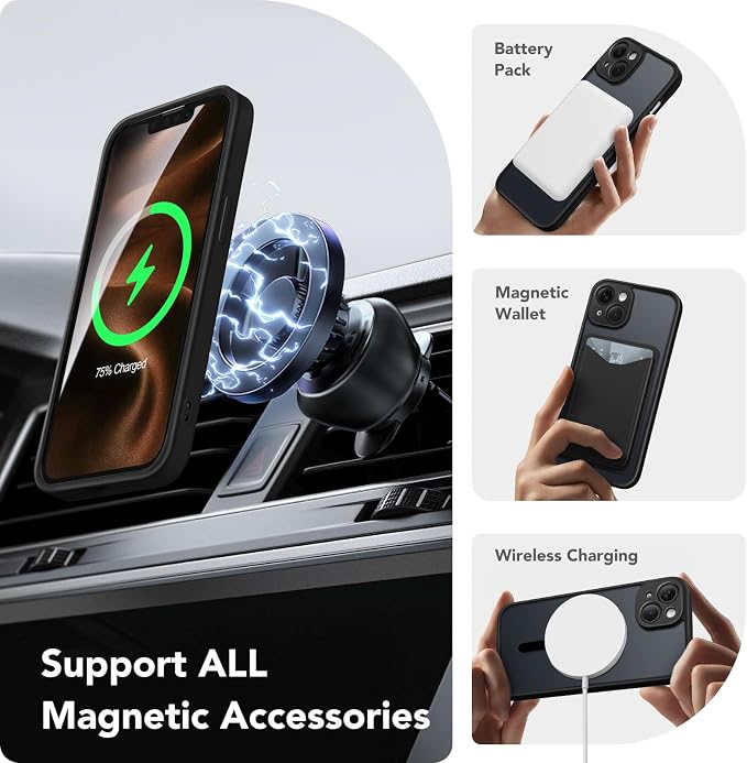 CAPRARO for iPhone 14 Case, Compatible with MagSafe | Upgraded [Full Camera Protection] Shockproof Protective Slim Translucent Matte Magnetic Phone Case 6.1'', Black - Image 3