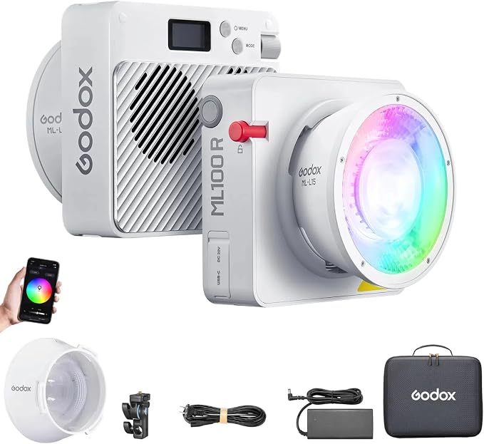 Godox ML100R RGB LED Video Light, 110W 1800K-1000K Full Color RGB LED COB Contiuous Light, 14 FX Effects Photography Light Support APP Control by GODOX
