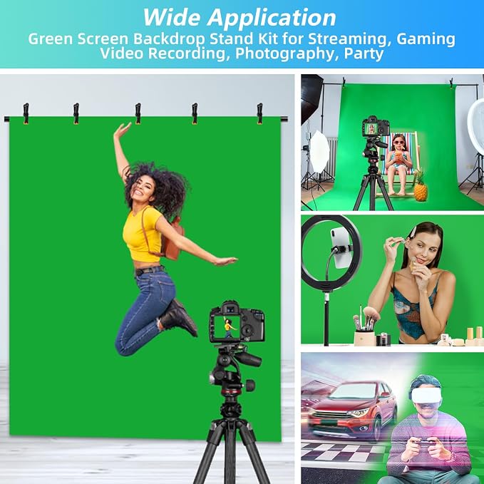 Green Screen Backdrop Kit with Stand, 5X6.5ft Portable Green Screen Backdrop with Stand kit, GreenScreen Background with Stand Carrying Bag Clamp for Streaming Video Zoom - Image 4