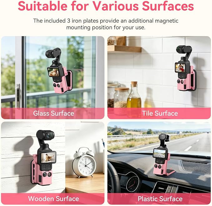AMAZEAR Magnetic Mount Stand Compatible with DJI Osmo Pocket 4P/4/3/Xtra Muse, Pocket4 Accessories Adapter Clamp Magnet Suction Case Holder on Desktop/Vertical Surface, 180° Adjustable Handle, Pink - Image 7