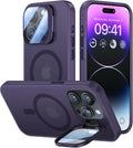 VOFATA for iPhone 15 Pro Max Case with Camera Cover Stand [Built-in 9H Camera Lens Protector][Fit for Magsafe] Military Grade Shockproof Translucent Matte Magnetic Phone Case 6.7", Purple by VOFATA
