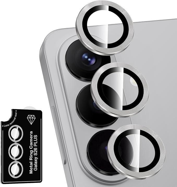 for Samsung Galaxy S26 Plus Camera Lens Protector, Individual Metal Ring Tempered Glass Lens Cover, [Strong Adsorption] Scratch Resistant Ultra-Thin HD Clear Lens Cover, 1 Set-Gray by Btscase
