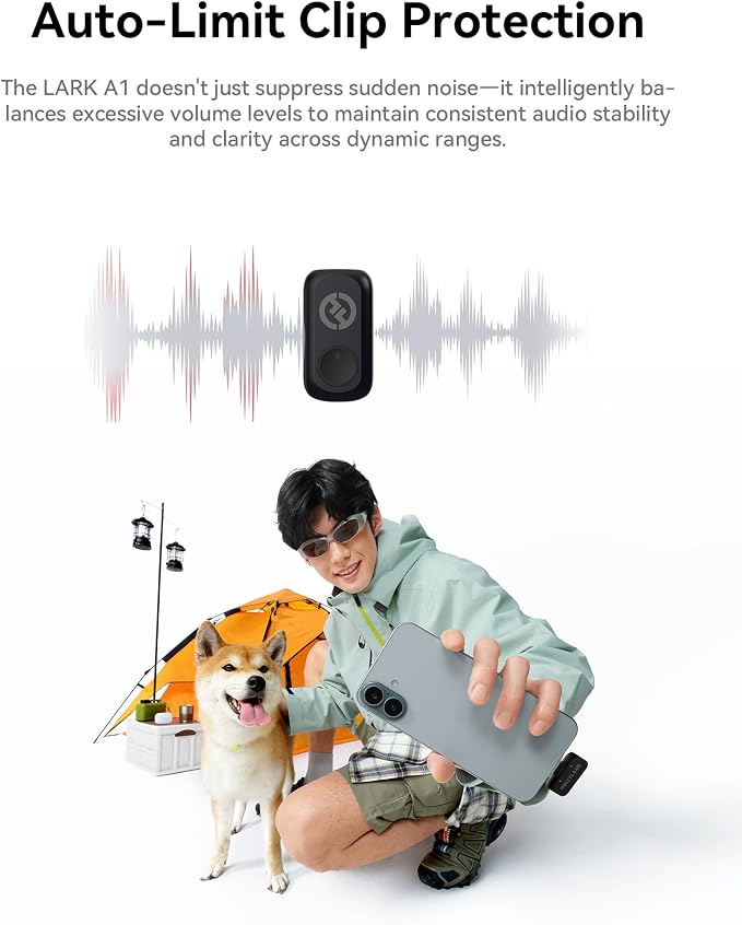 Hollyland Lark A1 Wireless Mini Microphone for iPhone & Android, 48kHz/24-bit, 3-Level Intelligent Noise Cancel, Microphone for YouTube, Podcast, Vlogging (Black, 2TX + 2RX + Charging Case) - Image 8