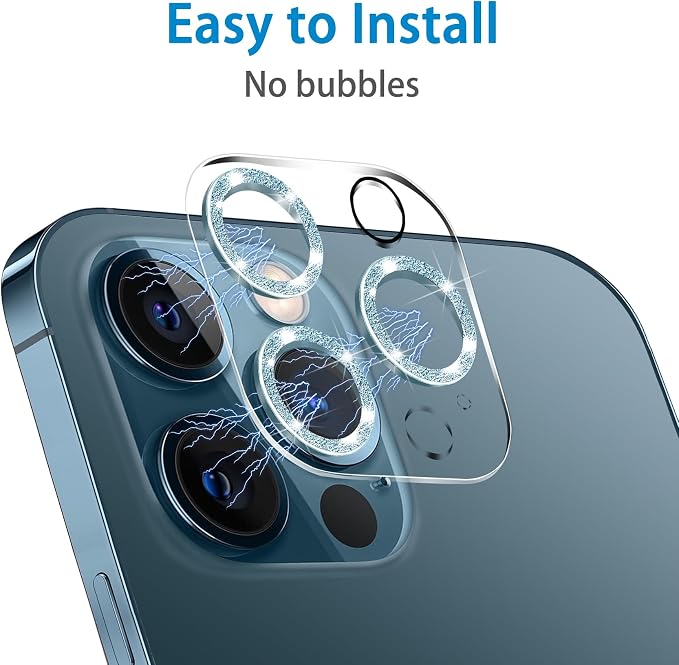 Dengduoduo 3 Pack Tempered Glass Camera Lens Protector for iPhone 12 Pro Max 6.7" Bling Glitter Sparkle, Ultra HD, 9H Hardness, Anti-Scratch, Case Friendly, Easy to Install [No Affect on Night Shots] - Image 6