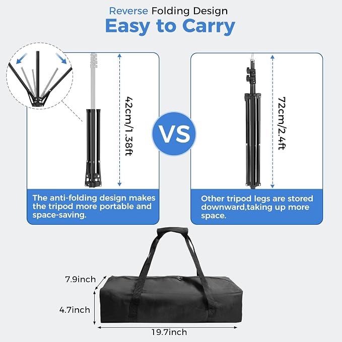 Emart 5x6.5ft Blue Screen Backdrop Kit with T-Shape Stand and 6 Clamps | Reverse folding base for easy storage & transport，perfect for Photography, Photoshoot, Studio Video Recording, Streaming - Image 2