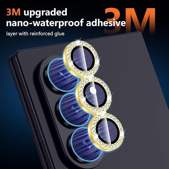 for Samsung Galaxy Z Fold 8 Ultra Camera Lens Protector, Individual Metal Ring Tempered Glass Lens Cover, [Strong Adsorption] Scratch Resistant Ultra-Thin HD Clear Lens Cover, 1 Set-Gold Diamond - Image 4