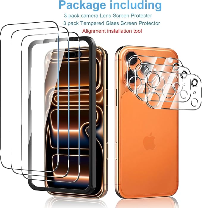 Anoowkoa 3 Pack for iPhone 17 Pro Max 6.9" Screen Protector + [3 Pack] iPhone17 Pro Max Camera Lens Tempered Glass Protector.9H Hardness.Support Fingerprint Unlock,Bubble-Free.Easy Installation - Image 4