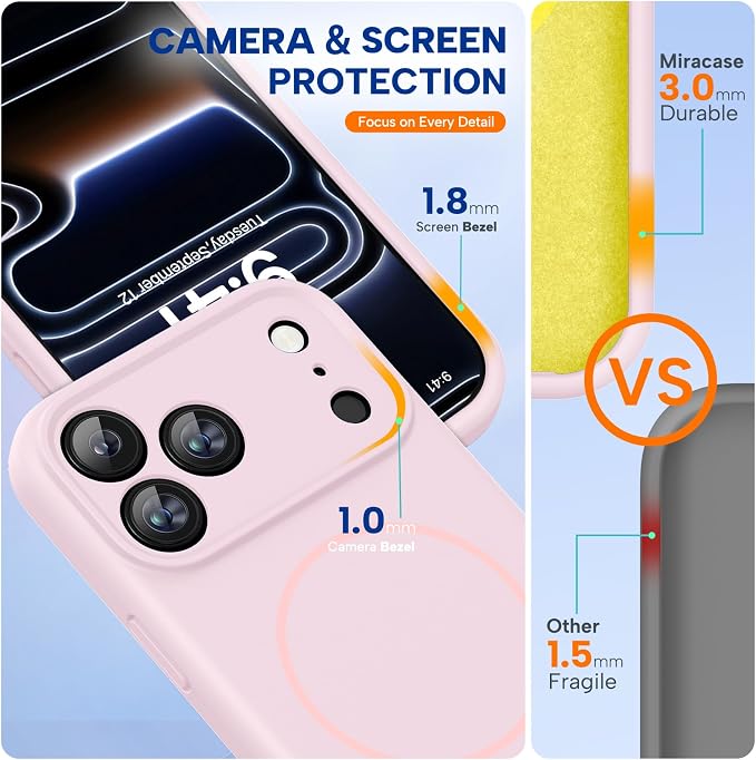Miracase Silicone & Magnetic for iPhone 17 Pro Max Case, Sand Pink | Compatible with MagSafe, Camera Control Cover, Premium Silicone Cover Shockproof Drop Protection Phone Case for 17 Pro Max - Image 3