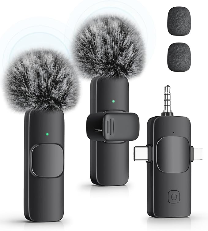 3-in-1 Wireless Lavalier Microphone for iPhone, iPad, Android, Camera - Noise-Canceling Mini Mic with 2.4G Ultra-Low Latency for Vlog, TikTok & YouTube Streaming (2 Mics) by KUKIHO