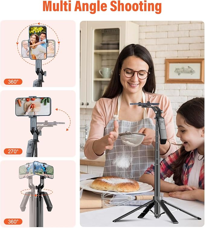 Selfie Stick Phone Tripod - 71 inch Tall Cell Phone Holder with Detachable Wireless Remote and 2 LED Lights for Recording, Video and Picture, Phone Stand for iPhone, Android, Camera & Gopro - Image 5