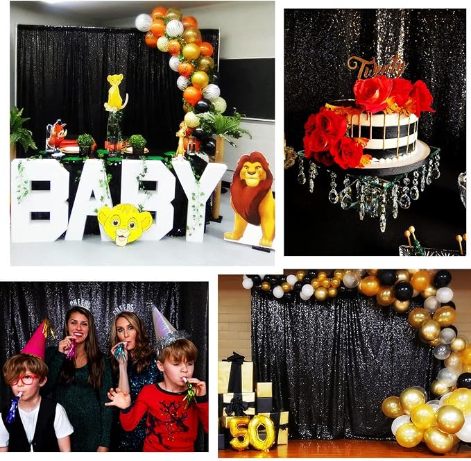 Poise3EHome 8FT x 8FT Black Sequin Backdrop Curtain Photography for Birthday Party Baby Shower Wedding Thanksgiving Holiday Festival Decor - Image 5