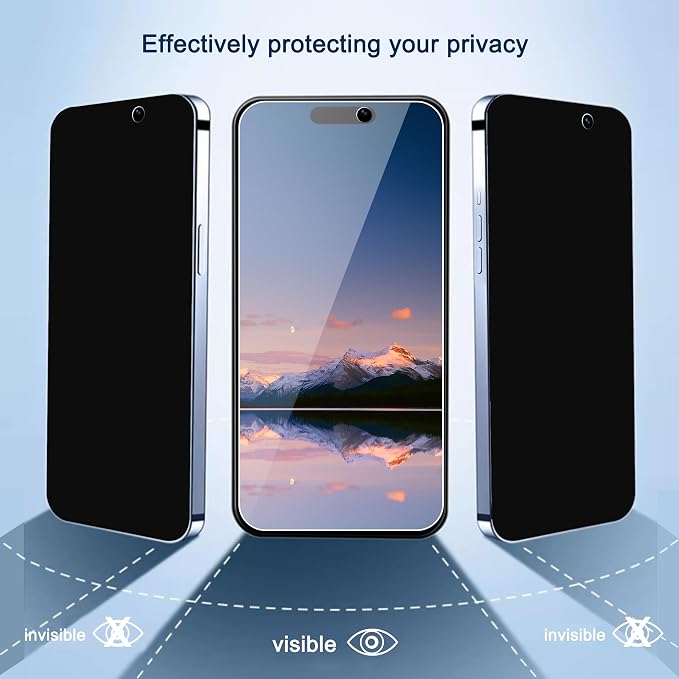 Ailun Privacy Screen Protector+Camera Lens Protector for iPhone 15 Pro Max | 3+3 Pack, 6.7 inch, Installation Frame, Dynamic Island Compatible, Anti Spy Tempered Glass - Image 2