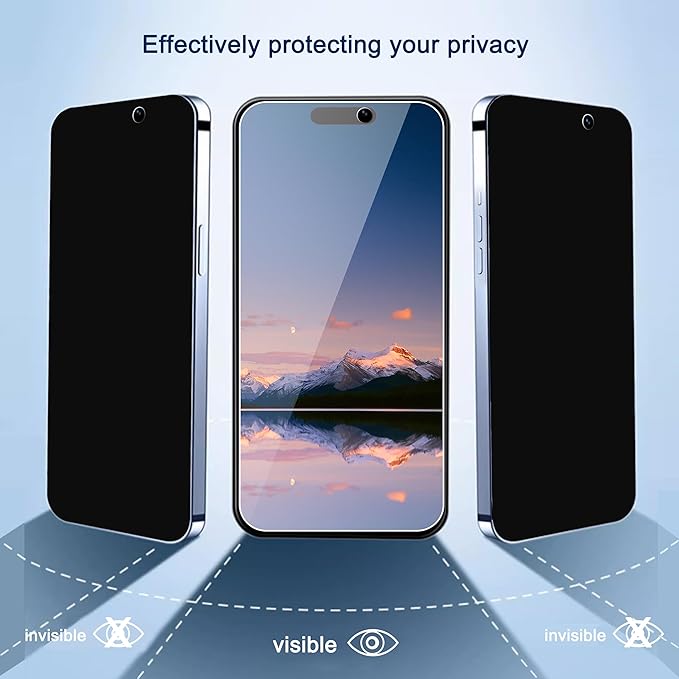 Ailun Privacy Screen Protector+Camera Lens Protector for iPhone 15 Pro | 3+3 Pack, 6.1 inch, Installation Frame, Dynamic Island Compatible, Anti Spy Private Tempered Glass, HD - Image 2