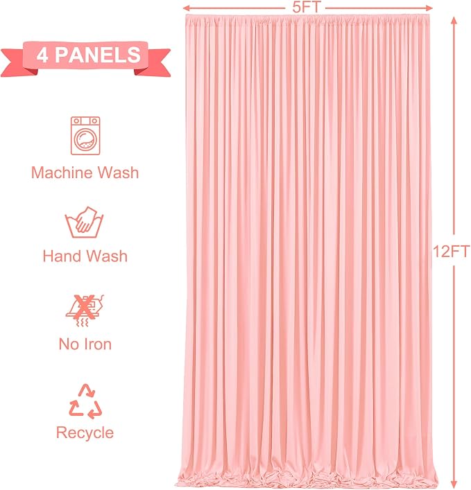 4 Panels Blush Pink Backdrop Curtains for Wedding Party Wrinkle Free Backdrops Curtain Drapes Fabric Decorations Photo Back Drop Cloth for Baby Shower Photography Stage Reception 20ft(W) x 12ft(H) - Image 6
