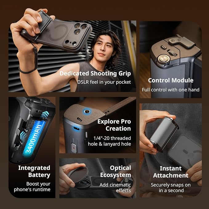 SMALLRIG FilMov Photography Grip Kit w/Filter for iPhone 17 Pro Max, Ergonomic Grip with Shutter & Zoom, 3400mAh Battery Wireless Remote, Phone Creator Kit for Filmmaking, Selfie, YouTube - 6301 - Image 5