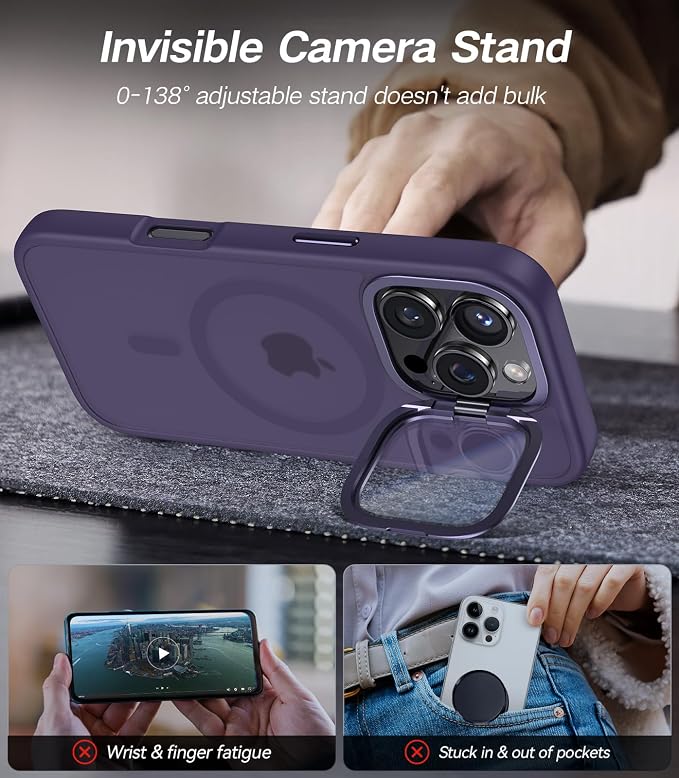 VOFATA [Upgraded] for iPhone 16 Pro Max Case with Camera Cover Stand [Fit for MagSafe][9H Camera Lens Protector] Mil-Grade Protection Translucent Magnetic iPhone 16 Pro Max Phone Case, Purple - Image 3