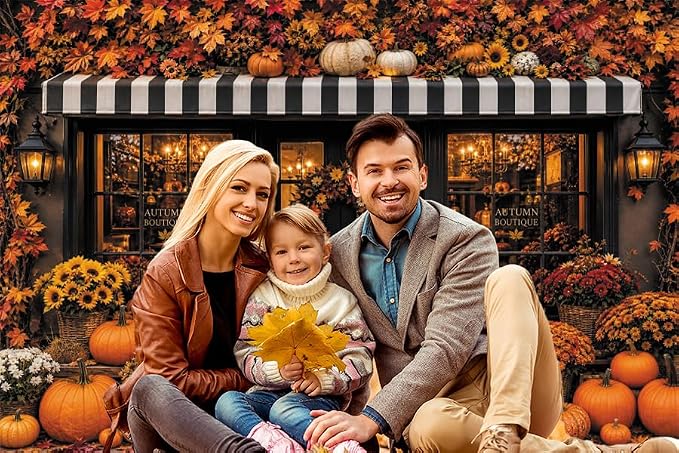 Fall Pumpkin Store Backdrop 7x5ft Autumn Boutique Harvest Pumkin Photography Background Vintage Fall Fall Festival Thanksgiving Family Party Decorations Banner Vinyl - Image 6