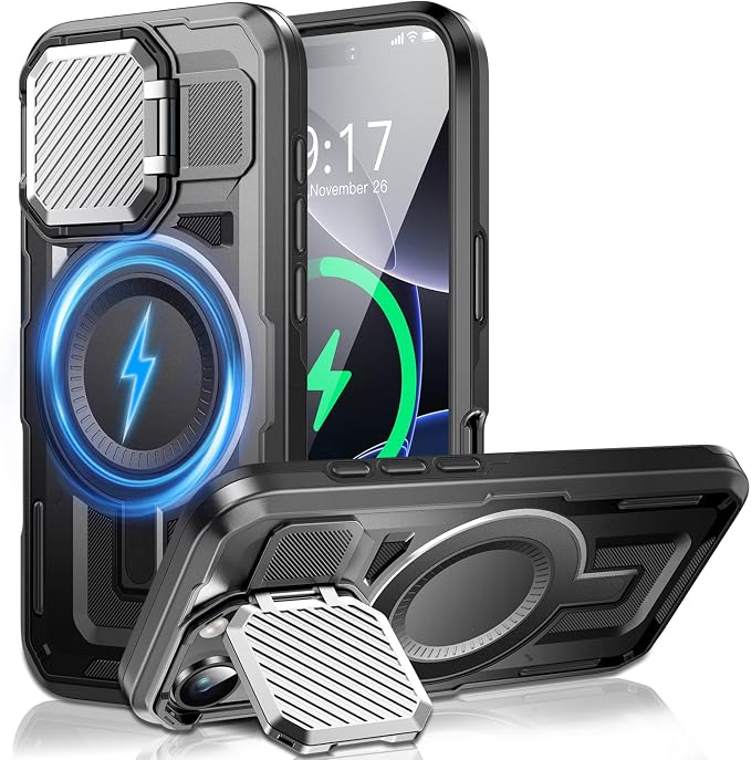Camera Stand Case for iPhone 16 Pro Max, [Compatible with MagSafe] [Lens Cover] 2024 Version Military Grade Protective Soft Case for iPhone 16 Pro Max 6.9 inch Men Women, Black by WASTROYAL