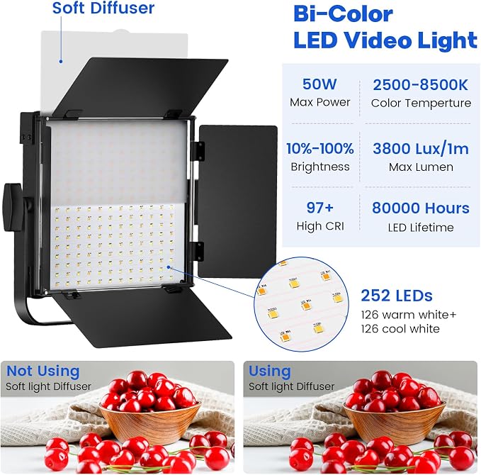 Photography Video Lighting Kit, Upgraded Bi-Color LED Video Studio Lights with Dimmable 2500k~8500k and 79" Light Stand for Camera Photo Recording Filming Stage Shooting Streaming YouTube TikTok - Image 2