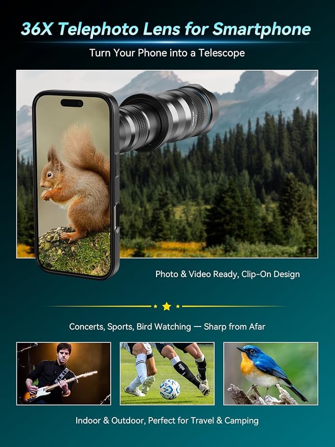 APEXEL 36x Telephoto Lens Compatible with iPhone 15 Pro | Photography for Travel, Birdwatching, Exploration | Kit with Sturdy Metal Tripod and Threaded Phone Case - Image 4