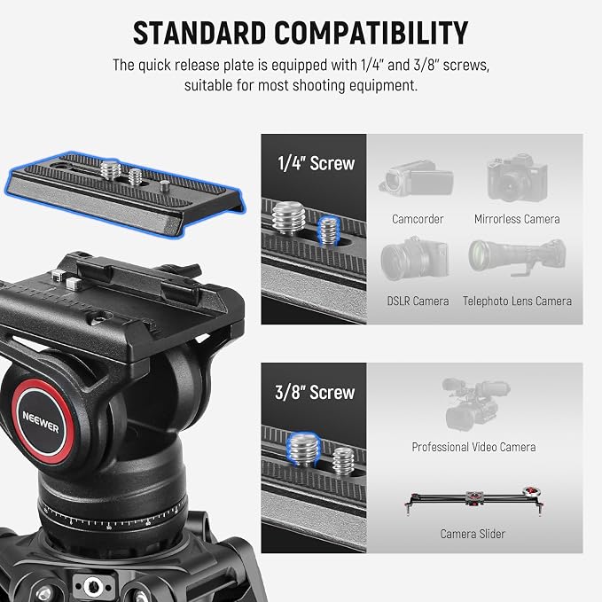 NEEWER 76" Video Camera Tripod with Fluid Head, One Step Quick Release Portable Tripod, Aluminum Heavy Duty Tripod Stand, Dual Mode QR Plate for DSLR Cameras Camcorders, Max Load 17.6lb, LL27 - Image 6