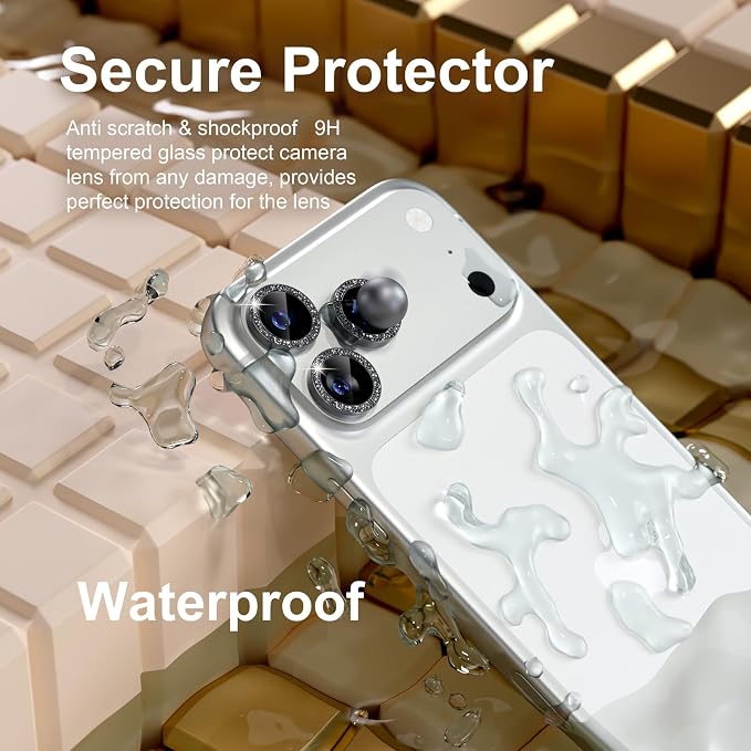 Misea Compatible for iPhone 17 Pro/iPhone 17 Pro Max Camera Lens Protector | 9H Tempered Glass Ultra HD Bling Camera Screen Protector Cover Metal Individual Ring Decoration Accessories, Black Glitter - Image 3