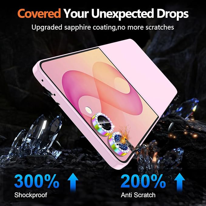 for Samsung Galaxy Z Flip 8 Camera Lens Protector, Individual Metal Ring Tempered Glass Lens Cover, [Strong Adsorption] Scratch Resistant Ultra-Thin HD Clear Lens Cover, 1 Set-Colorful Diamond - Image 5
