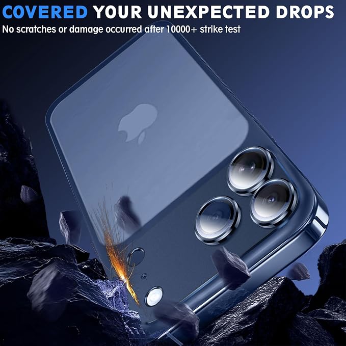 SiHPuoy 2pcs Camera Lens Protector for iPhone 17 Pro, Tempered Glass, Blue | 9H+ Hardness, Military Grade Shatterproof, Anti-Scratch, Case Friendly, HD Metal Camera Cover, Does not Affect Night Shots - Image 7
