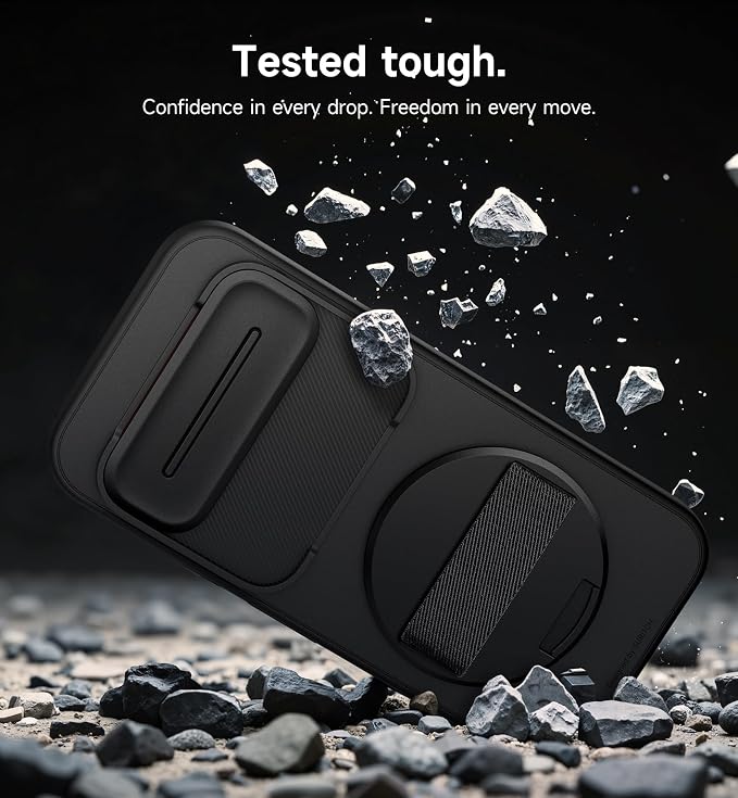 SURITCH for Google Pixel 10 Pro XL Case with 360° Rotatable Hand Strap Phone Grip Holder & Invisible Kickstand & Slide Camera Cover, Protective Cover for Pixel 10 Pro XL -Black - Image 8