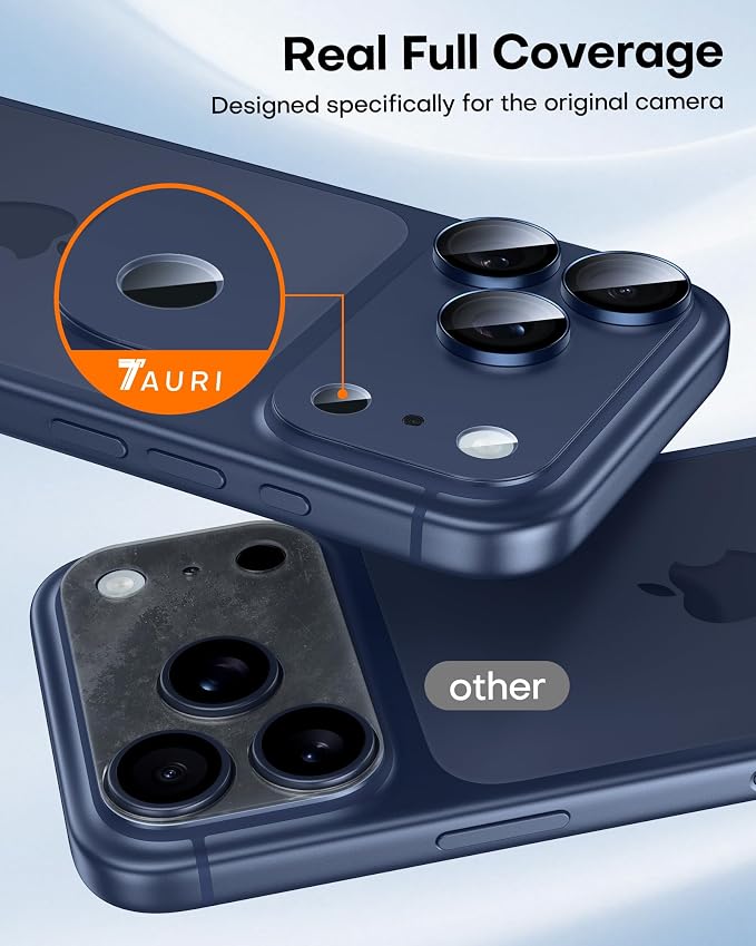 TAURI 2 Pack for iPhone 17 Pro Camera Lens Protector, Deep Blue | Full Coverage Military-Grade Shatterproof, Upgrade AR Anti-Reflection Ultra Clear Transmission & Case Friendly - Image 6