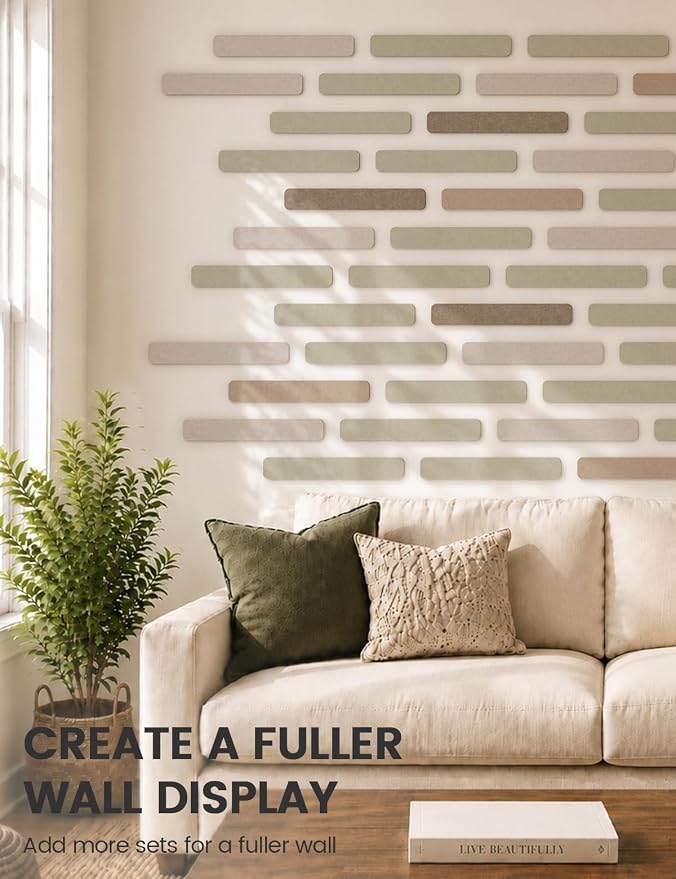 Fluxynara 13" x 2" Felt Wall Panels, Linen Dusk | 5-Pack Includes 35 Push Pins and Adhesive Tabs for Photos, Notes and Decor in Bedroom Doors, Home Office or Studios - Image 7