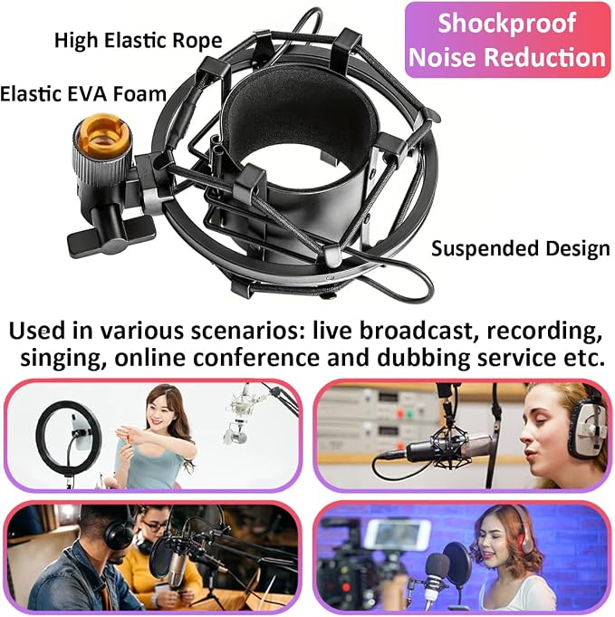58-63mm Microphone Shock Mount Anti Vibration Mic Suspension Mount Aluminum Alloy Condenser Microphones Holder Clip with Metal Screw Adapter Isolation Absorber Studio - Image 3