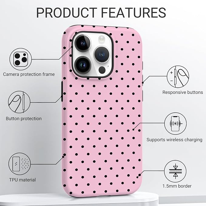 TPU Phone Case for iPhone 15 Pro, MagSafe Wireless Charging Compatible, Shockproof Slim Fit Protective Cover with Anti-Yellowing & Raised Camera Protection (Polka dot 4, iPhone 15 Pro) - Image 4