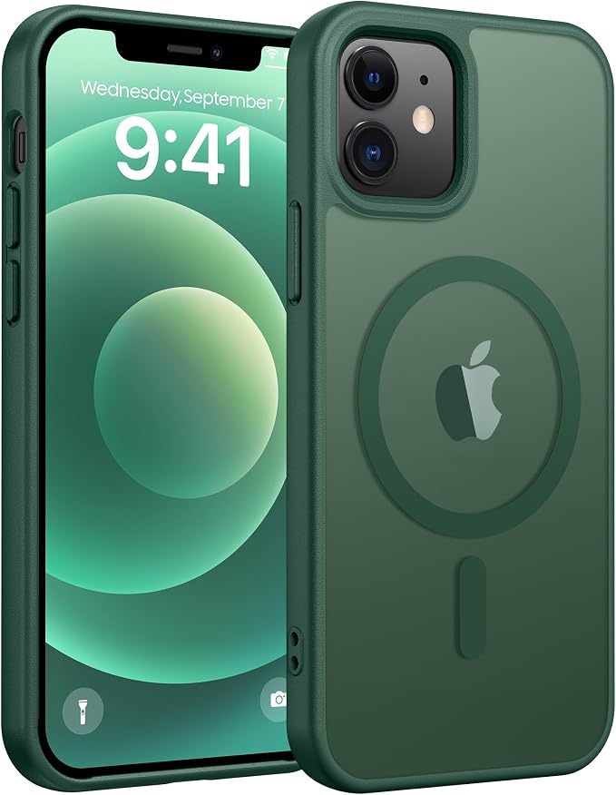FNTCASE for iPhone 13/12 Mini Case, Fit for Magsafe, Translucent Matte Back | Magnetic Phone Cases, 14FT Military Grade Drop Protection, Slim Shockproof Protective Cover, Green by FNTCASE